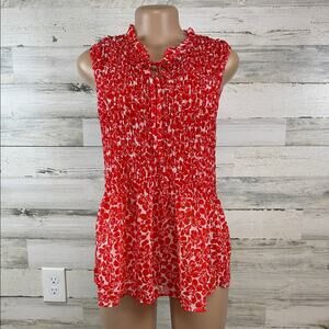 Pleione Sleeveless Floral Smocked Blouse Top Red Women’s Size Large Lightweight